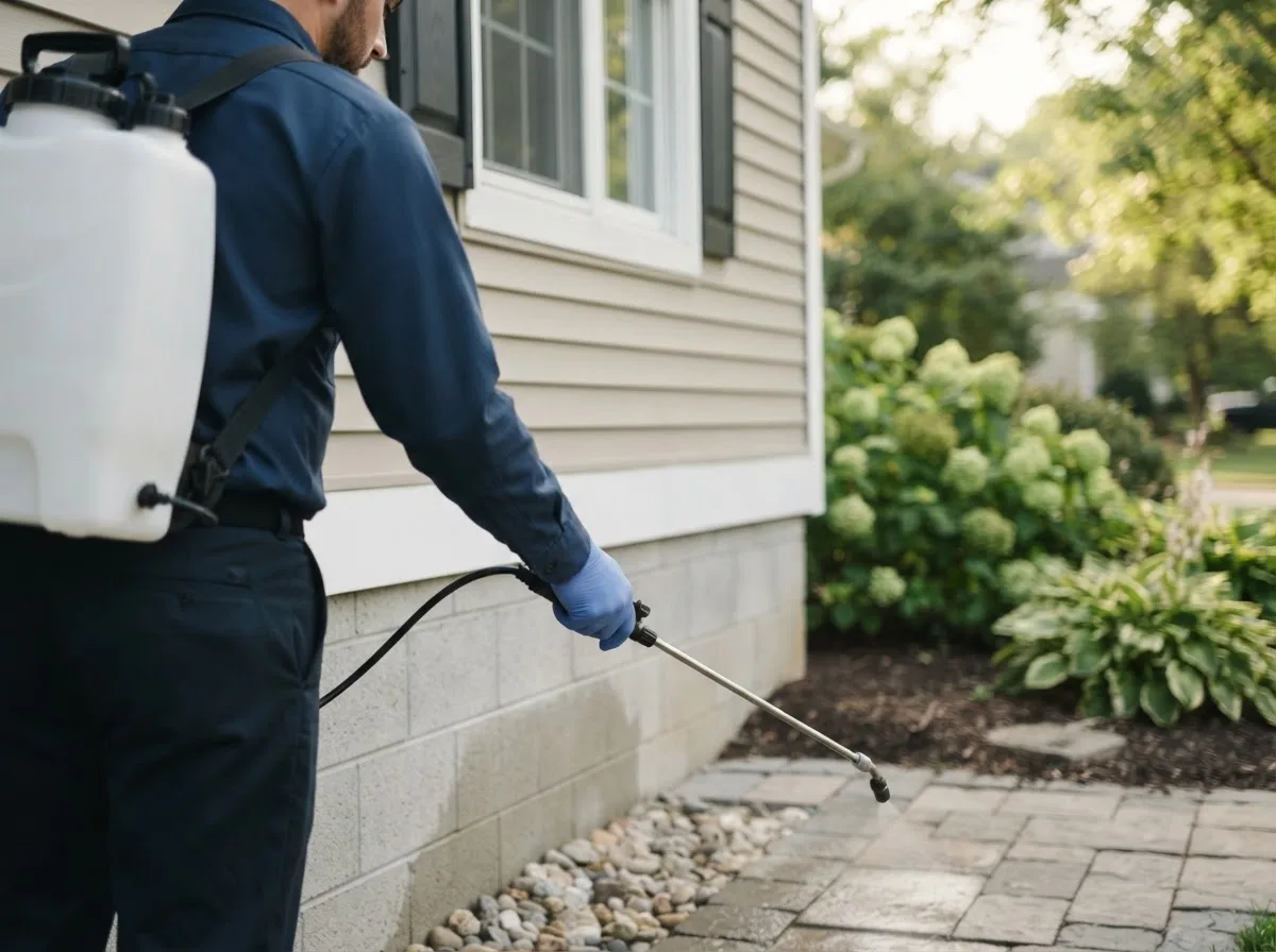 Pest control technician inspecting a home in Allenwood, NJ